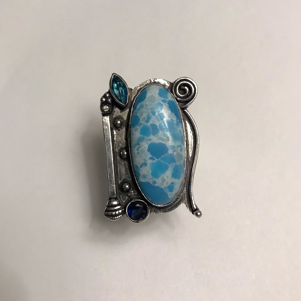Larimar Blue Topaz Blue Sapphire Stamped 925 Sterling Silver Ring
